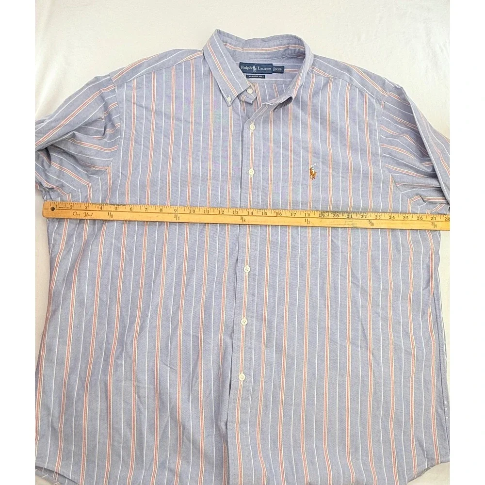 Ralph Lauren Mens XXL Classic Fit Striped Oxford Button Down Shirt Blue Red